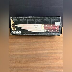 Vintage 1970’s Wiltshire Stay Sharp 3 Piece Knife Set Wood Brass Retro Kitchen